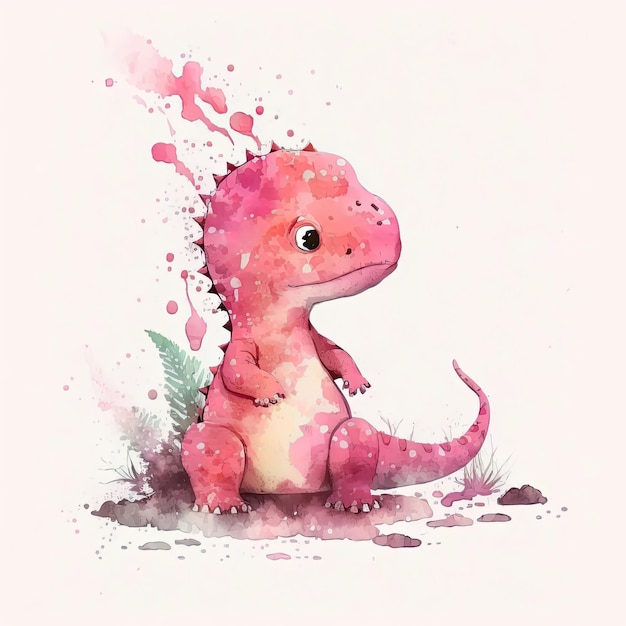 Cute Childish Watercolor Dinosaur Illustration AI GenerativexA