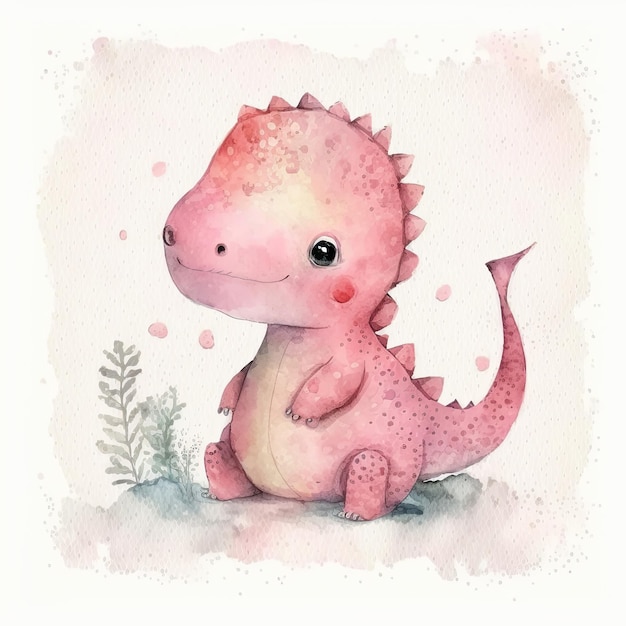 Cute Childish Watercolor Dinosaur Illustration AI GenerativexA