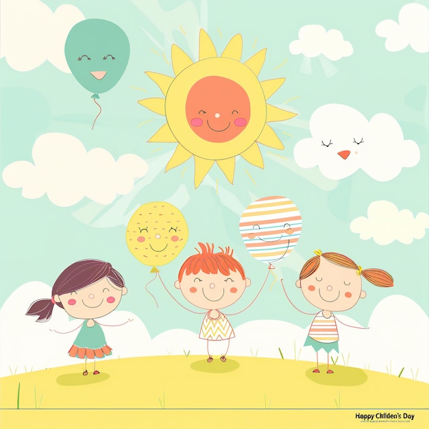 Фото Красивая векторная иллюстрация дня детей с детьми