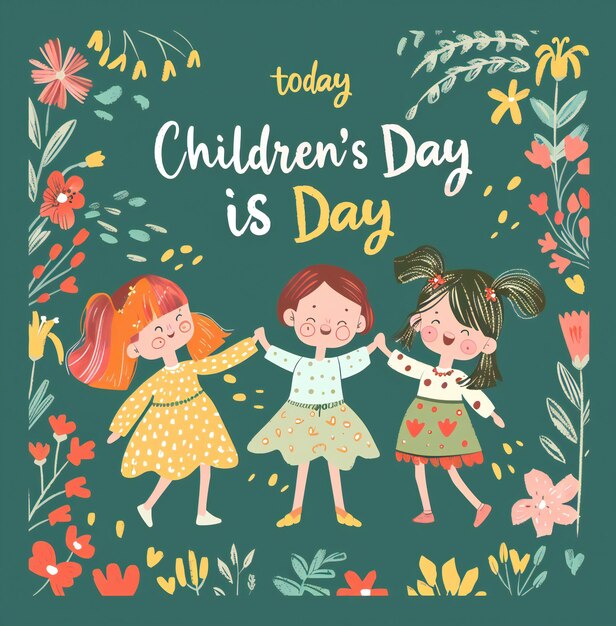 Cute Childrens Day vector Illustration with Kids