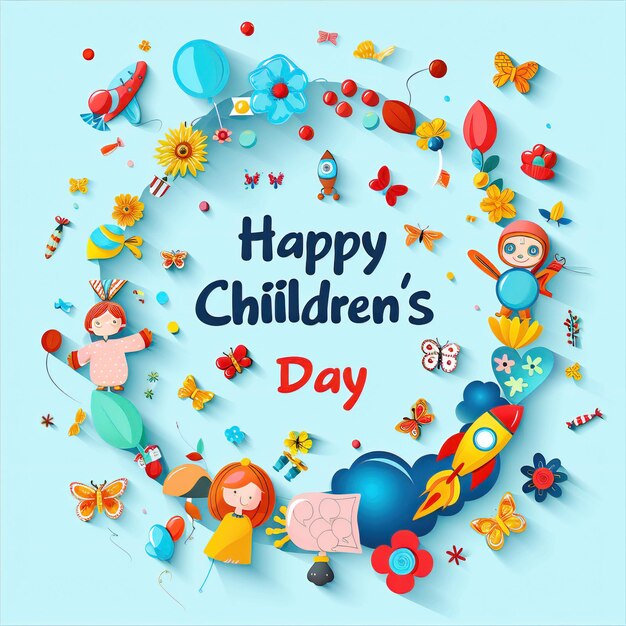 Cute Childrens Day vector Illustration with Kids