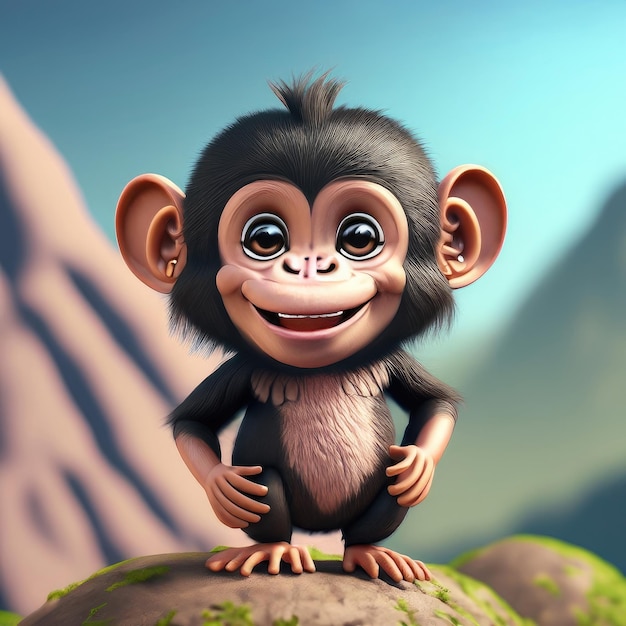 Photo cute chimpanzee 3d character