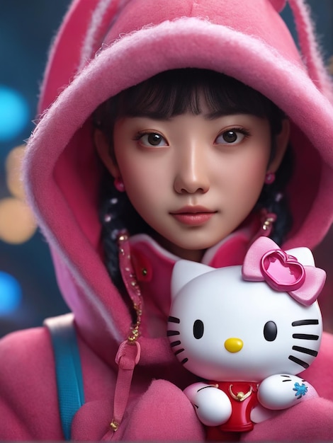 Cute chinese girl with hello kitty