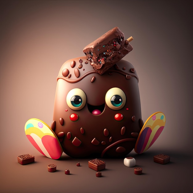 Foto carino personaggio di cioccolato ai generato dessert divertente kawaii emoticon divertente bambini caramelle gustoso spuntino mascotte carino felice caramelle di cioccolate ridendo emoji