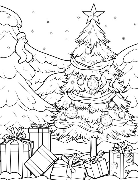 Photo cute christmas coloring page for kids