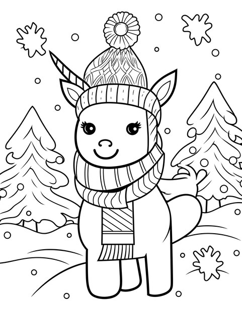 Photo cute christmas coloring page for kids