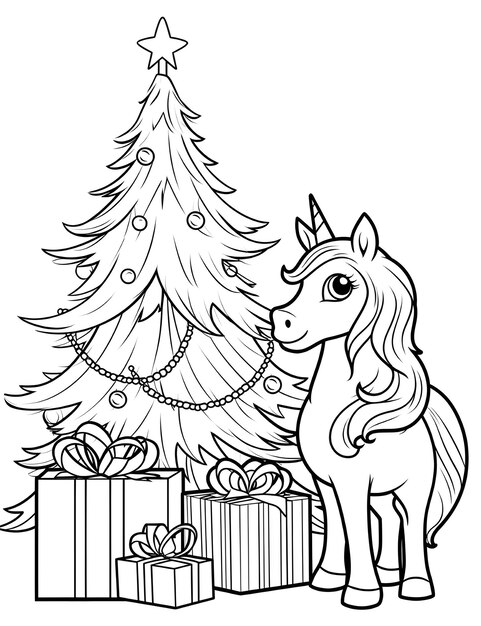 Photo cute christmas coloring page for kids