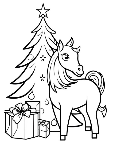 Photo cute christmas coloring page for kids