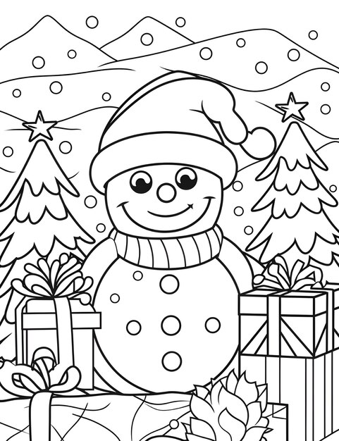 Photo cute christmas coloring page for kids