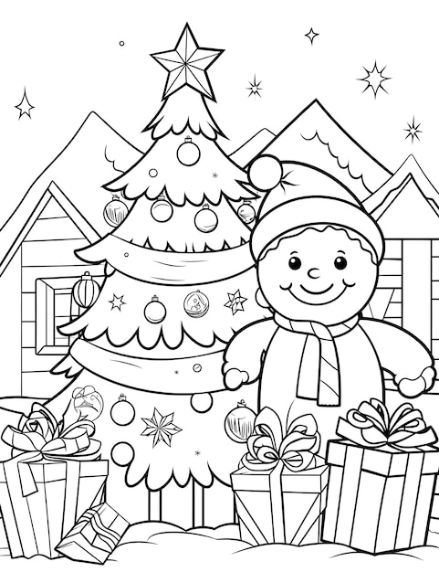 Photo cute christmas coloring page for kids