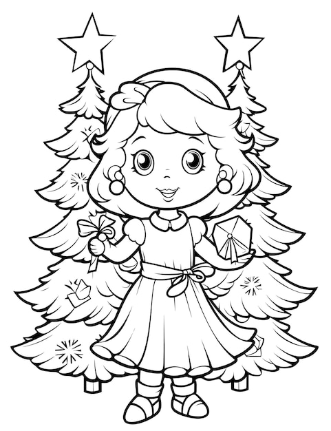 Photo cute christmas coloring page for kids