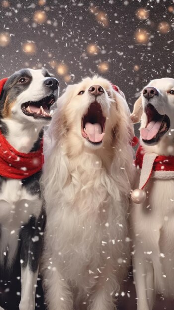 Фото Симпатичные рождественские собаки поют