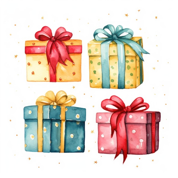 Cute Christmas Gifts Clipart Illustration on White Background AI Generated