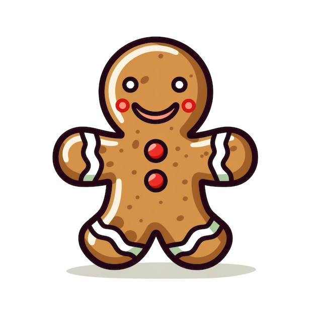 Photo a cute christmas gingerbread man cookie simple line art with color on isolated white background