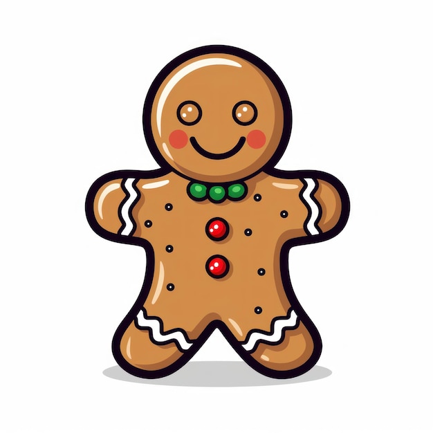 Photo a cute christmas gingerbread man cookie simple line art with color on isolated white background
