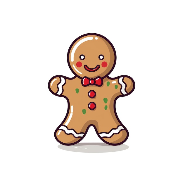 a cute Christmas Gingerbread man cookie simple line art with color on isolated white background