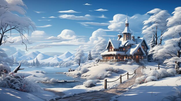 Photo cute christmas house winter background ai generated illustration