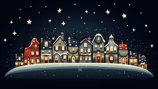 Cute Christmas houses in a row Christmas New Year banner