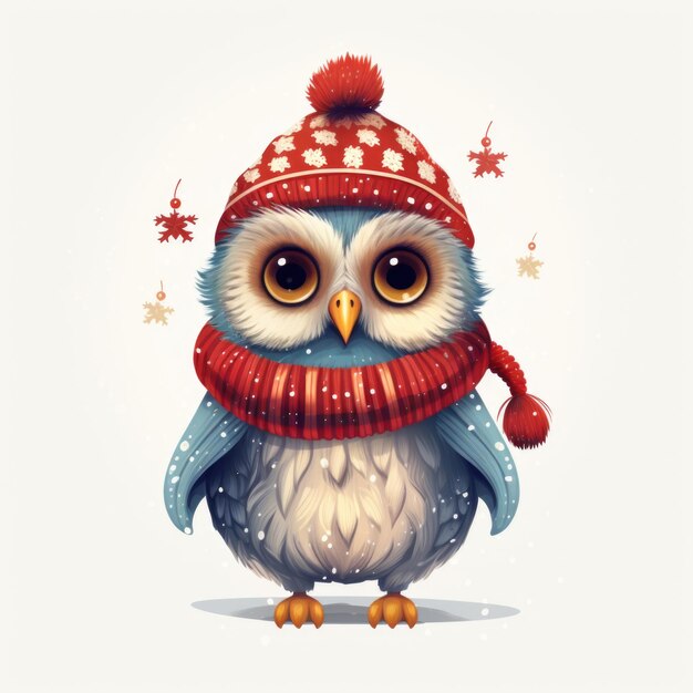 Cute Christmas owl wearing traditional holiday sweater Happy New Year