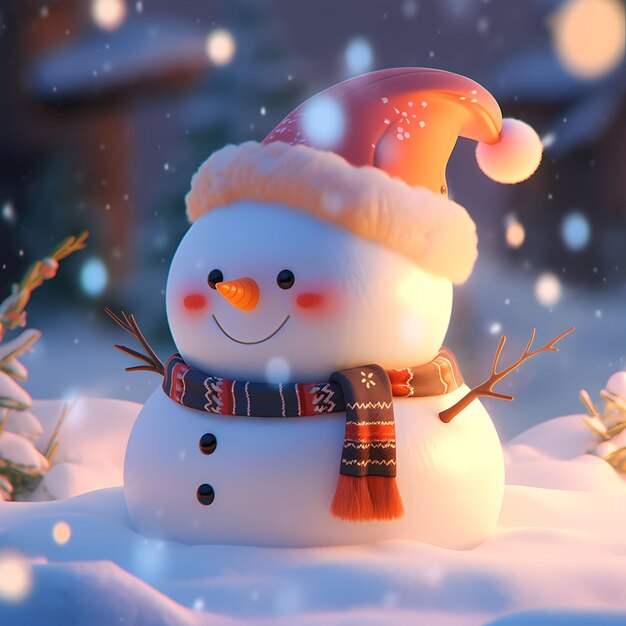 Cute Christmas painting of a snowman