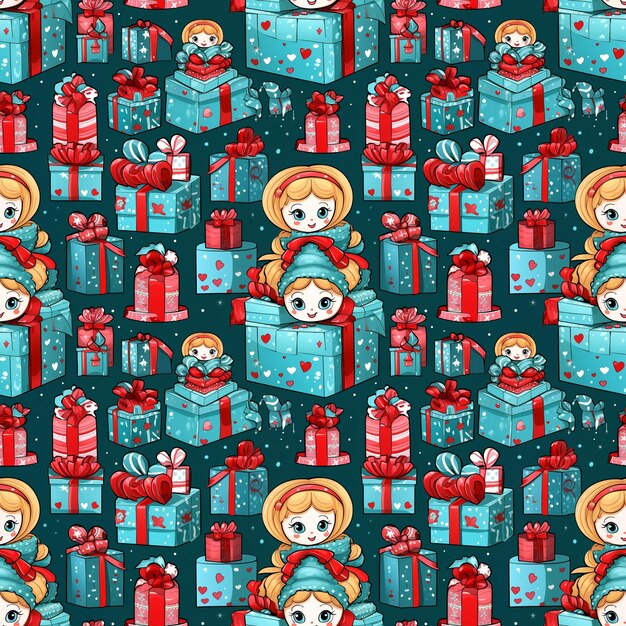 Photo cute christmas pattern digital paper ai generated