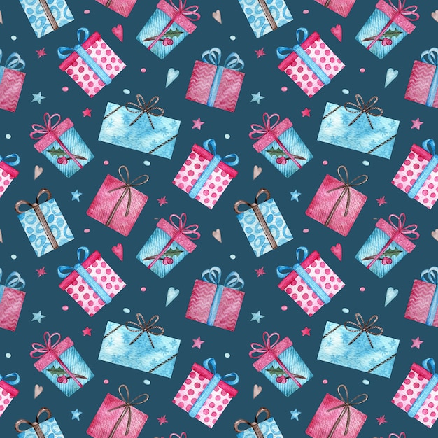 Photo cute christmas presents seamless pattern