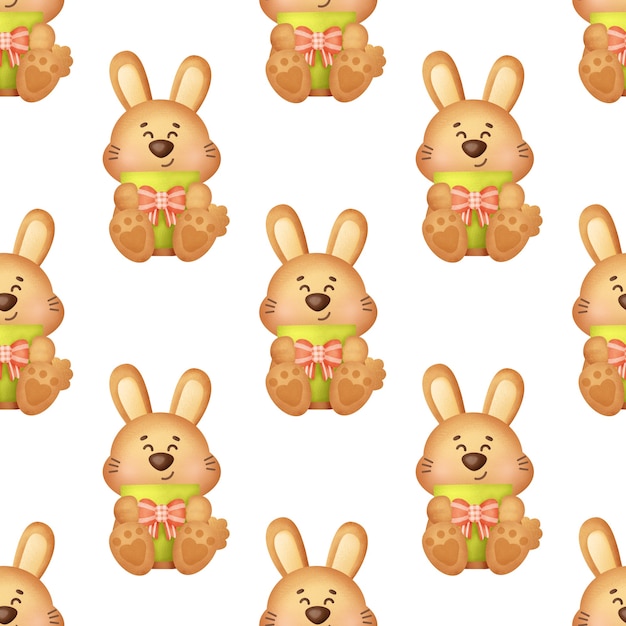 Cute Christmas rabbits seamless patterns.