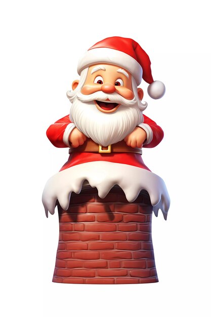 Cute christmas santa claus character stands on the chimney