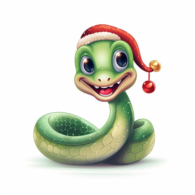 cute Christmas snake illustration on white background New Year 2025