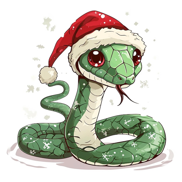 Рождественская милая иллюстрация змеи на белом фоне Новый год 2025