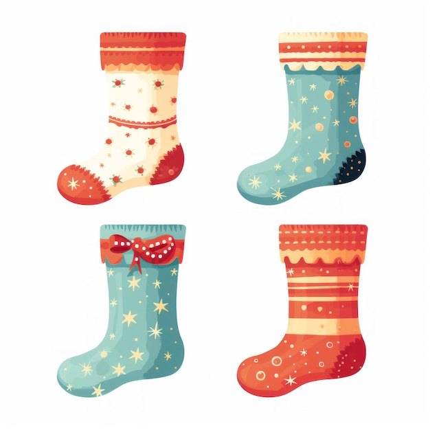 Cute Christmas Socks Illustration on White Background AI Generated