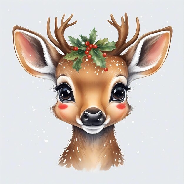 Cute Christmas Watercolor Deer Cartoon