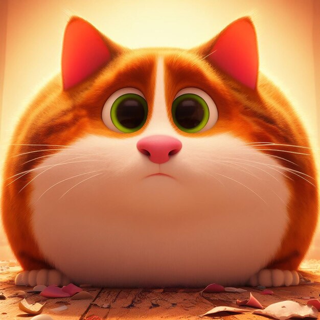 Photo cute and chubby cartoon orange kitty