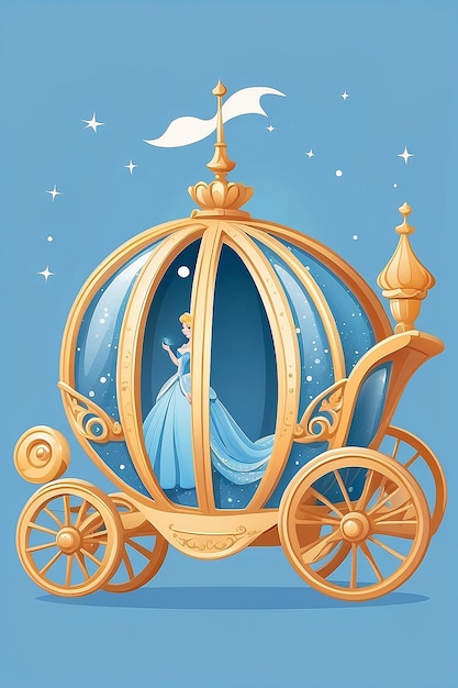 Cute Cinderella princess carriage clipart Flat vector cartoon design