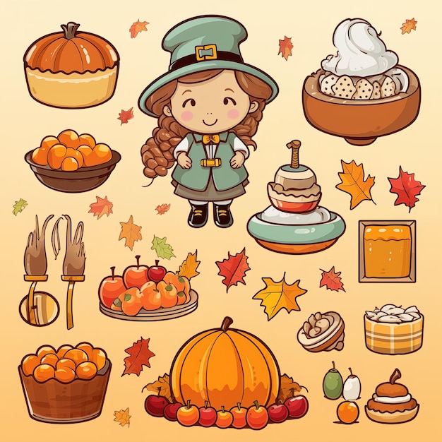 Photo cute clipart thanksgiving day collection