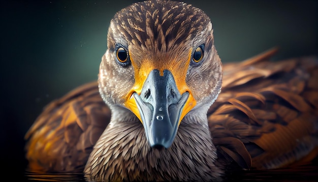 Cute closeup duck looking at the camera, detailed rendering background