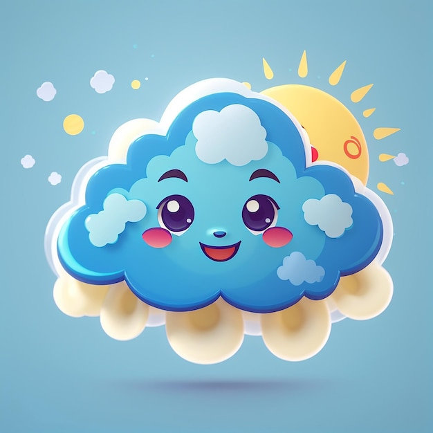 Cute Cloud With Sun Mascot Vector Icon Illustration Kawaii Cloud Emoticon Sticker Weather Icon Concept White Isolated Flat Cartoon Style Suitable for Web Landing Page Banner Sticker Background