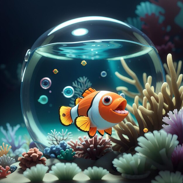 Photo cute clownfish swimming cartoon vector icon illustration animal nature icon concept isolated premium vector flat cartoon style