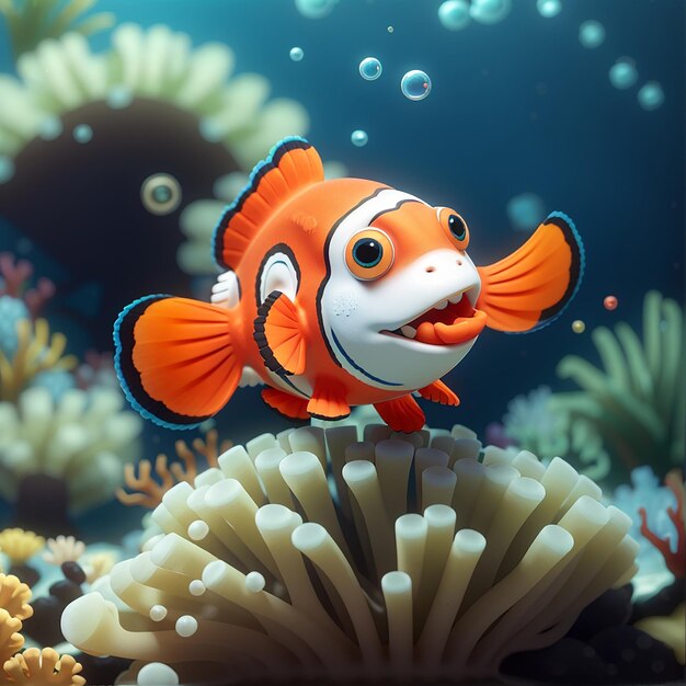 Photo cute clownfish swimming cartoon vector icon illustration animal nature icon concept isolated premium vector flat cartoon style