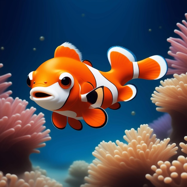 Милая плавающая рыбка-клоун мультфильм векторная иллюстрация