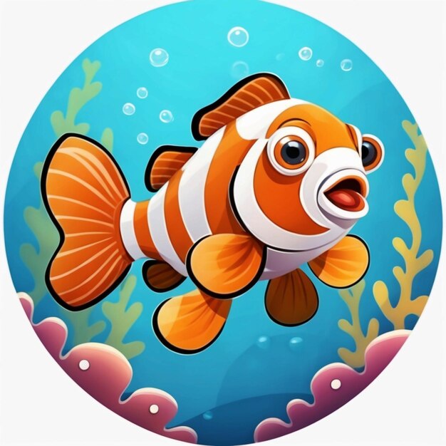 Cute clownfish swimming cartoon vector illustration