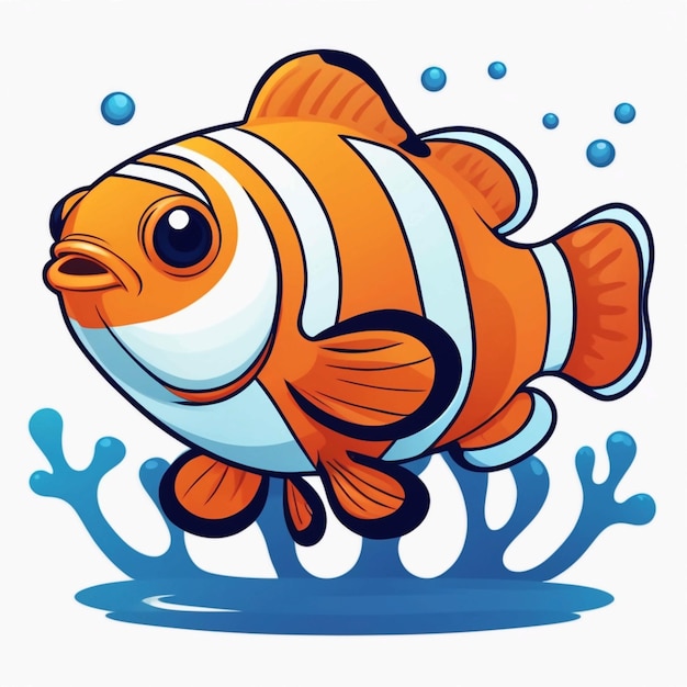 Photo cute clownfish swimming cartoon vector illustration