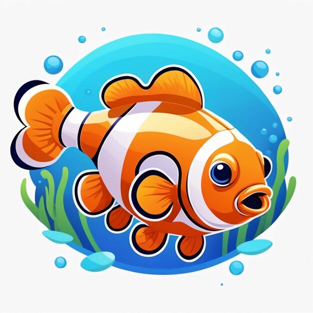 Photo cute clownfish swimming cartoon vector illustration