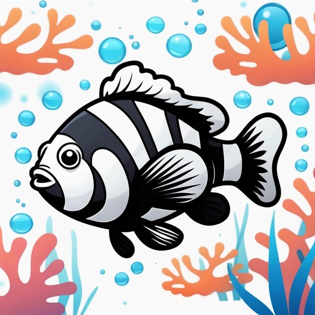 Cute clownfish swimming cartoon vector illustration