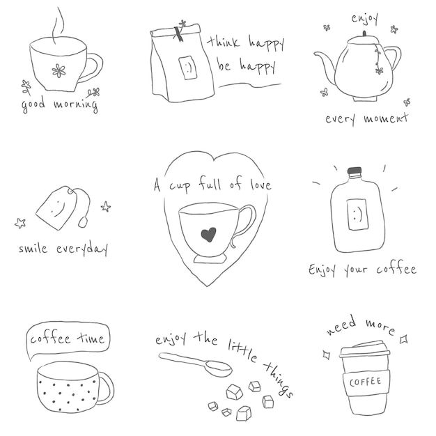 Cute coffee doodle design element set