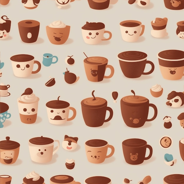 cute coffee pattern with brown cup coffee