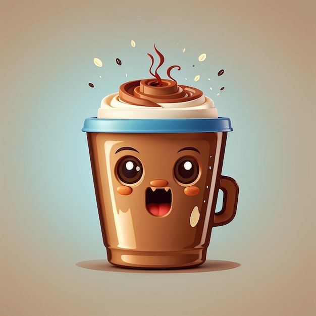Photo cute coffee shocked cartoon vector icon illustration drink object icon concept isolated premium vector flat cartoon style