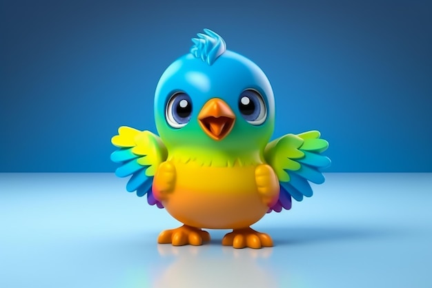 Cute color cartoon bird 3d render