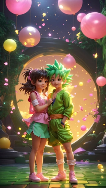 A Cute and Colorful Anime Fantasy with Playful Goku