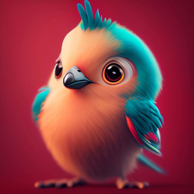 Cute Colorful bird on a red background Generative ai